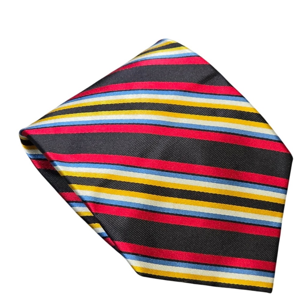 Vera Bradley for Baekgaard Silk Tie‎ Men's Black Red Yellow Blue Striped Necktie